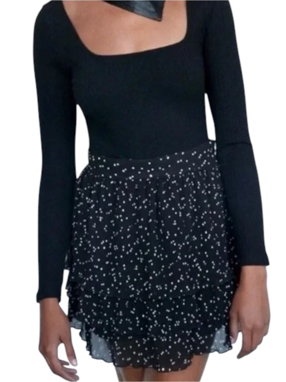 Zara Black/White Dot Pleated Tiered Mini Skort/Skirt (M)